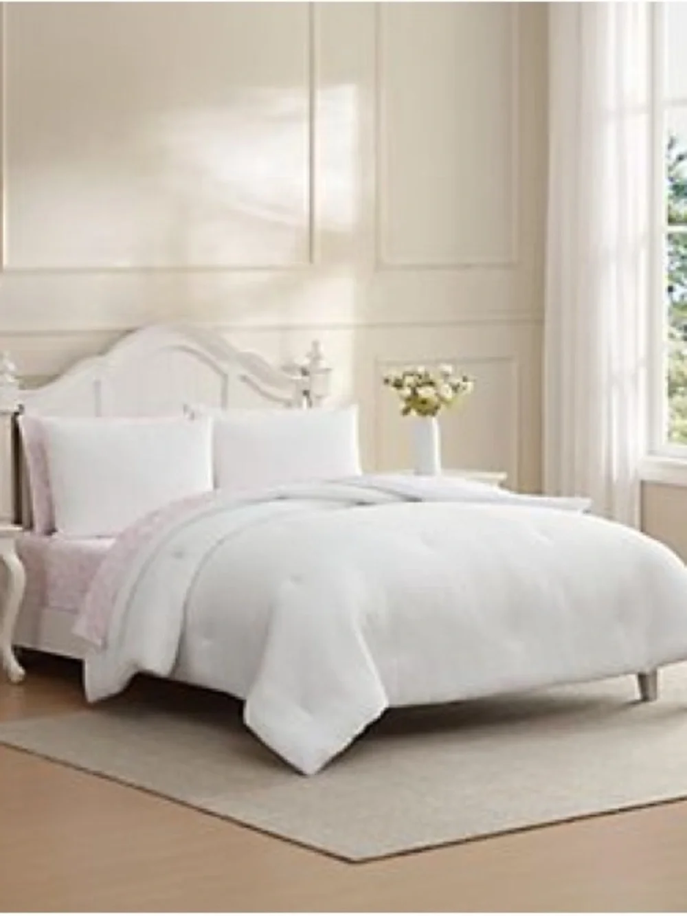 Laura Ashley Waffle Textured Pink King Comforter Sheet Set 7 Pc Bedding